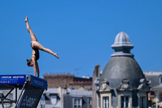 Maike Elena Halbisch of Germany competes in the High Diving Women s 20m Final during the European Aquatics Championships at the River Seine in Paris (France), August 8, 2026. Giorgio Scala DBM - Deepbluemedia Insidefoto