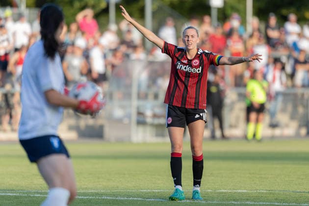 Eintracht Frankfurt - Malmö FF, UEFA Women Champions League Laura Freigang (Eintracht Frankfurt, 10). Spiel der Uefa Women s Champions League zwischen Eintracht Frankfurt und Malmö FF am 8. August 2026 im Stadion am Brentanobad in Frankfurt am Main., Frankfurt am Main Hessen Deutschland Stadion am Brentanobad *** Eintracht Frankfurt vs. Malmö FF, UEFA Women s Champions League; Laura Freigang, Eintracht Frankfurt; Matchday 10 of the UEFA Women s Champions League between Eintracht Frankfurt and Malmö FF on August 8, 2026, at the Stadion am Brentanobad in Frankfurt am Main, Frankfurt am Main, Hesse, Germany; Stadion am Brentanobad