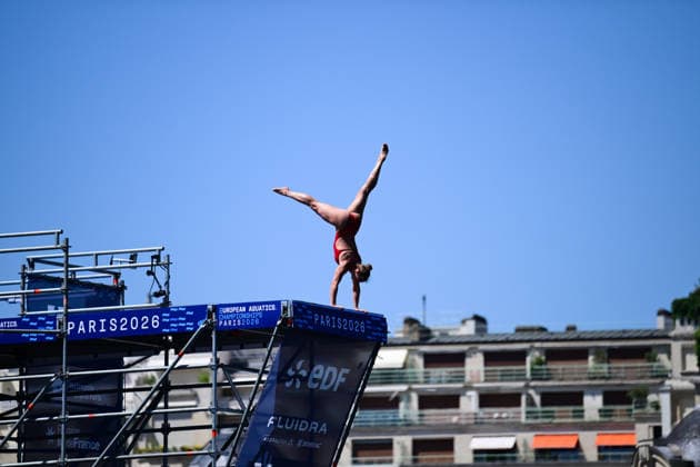 European Aquatics Championships 2026 - Women s 20m Platform High Diving Annika Bornebusch from Denmark during the Women’s 20m platform high diving at the European Aquatics Championships 2026 on the Seine River in Paris on August 8, 2026. Photo by Tomas Stevens ABACAPRESS.COM Paris France  Copyright: xStevensxTomas ABACAx
