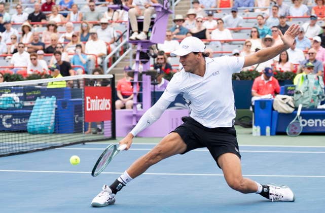 August 8, 2026, Montreal, Pq, Canada: Luciano Darderi of Italy hits a return to Nuno Borges of Portugal during round of 16 National Bank Open tennis action in Montreal on Saturday, Aug. 8, 2026. Canada News - August 8, 2026  - ZUMAc35_ 20260808_zaf_c35_013 Copyright: xChristinnexMuschix