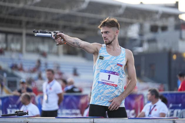 2026 European Modern pentathlon, moderner Fünfkampf Championships in Istanbul ISTANBUL, TURKIYE - AUGUST 8: Russian athlete Egor Gromadskii competes during the men s final of the 2026 European Modern Pentathlon Championships held at the Burhan Felek Sports Complex in Istanbul, Turkiye, on August 8, 2026. Bunyamin Celik Anadolu Istanbul Turkey. Editorial use only. Please get in touch for any other usage.  Copyright: x2026xAnadoluxBunyaminxCelikx