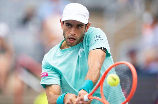 August 8, 2026, Montreal, Pq, Canada: Nuno Borges of Portugal hits a return to Luciano Darderi of Italy during round of 16 National Bank Open tennis action in Montreal on Saturday, Aug. 8, 2026. Canada News - August 8, 2026  - ZUMAc35_ 20260808_zaf_c35_017 Copyright: xChristinnexMuschix