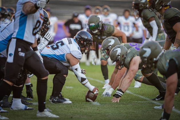 AMERICAN FOOTBALL - AFLE, Vikings vs Panthers VIENNA,AUSTRIA,08.AUG.26 - AMERICAN FOOTBALL - AFLE, American Football League Europe, Vienna Vikings vs Panthers Wroclaw. Image shows the team of Panthers and the team of Vikings  GEPAxpictures xDavidxBitzan