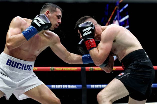 Zuffa Boxing 10, 3Arena, Dublin 8 8 2026 Daniel Buiciuc lands a punch on Louis Greene Daniel Buiciuc lands a punch on Louis Greene 8 8 2026  Copyright: xx NE1L4139