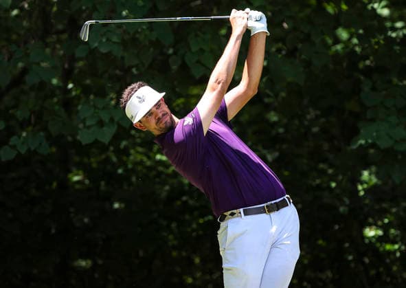 August 8, 2026: Beau Hossler tees off at 2nd hole during third round at 2026 Wyndham Championship, Sedgefield Country Club in Greensboro, North Carolina. CSM PGA, Golf Herren 2026: Wyndham Championship Aug 08  - ZUMAc04_ 20260808_zma_c04_048 Copyright: xDavidxBeachx