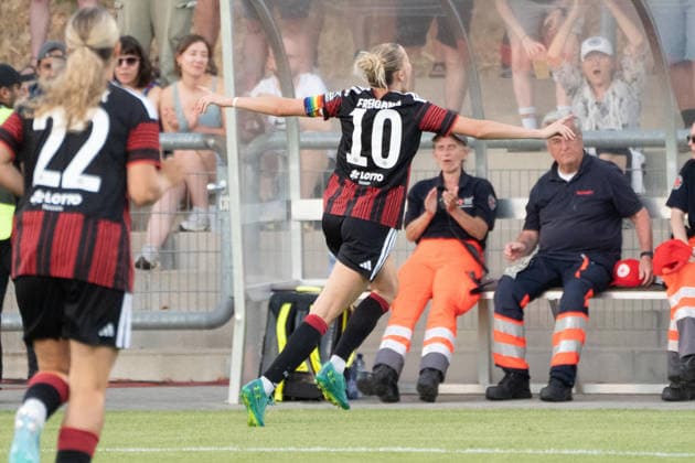 08.08.2026, xhfmx, Fussball UEFA WCLQ, Eintracht Frankfurt - Malmö FF Laura Freigang (Eintracht Frankfurt, 10) bejubelt Ihren Treffer zum 2:0 gegen Malmö Tor, Goal, Jubel ,Celebratiom (DFL DFB REGULATIONS PROHIBIT ANY USE OF PHOTOGRAPHS as IMAGE SEQUENCES and or QUASI-VIDEO) Frankfurt *** August 8, 2026, xhfmx, Soccer UEFA WCLQ, Eintracht Frankfurt vs. Malmö FF: Laura Freigang of Eintracht Frankfurt, No. 10, celebrates her goal to make it 2–0 against Malmö. Goal, Celebration, DFL DFB REGULATIONS PROHIBIT ANY USE OF PHOTOGRAPHS AS IMAGE SEQUENCES AND OR QUASI-VIDEO Frankfurt