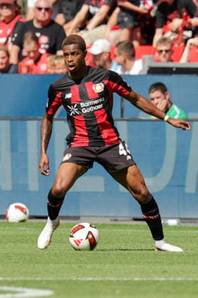 08.08.2026, xgrfx, Fussball Testspiel, Bayer Leverkusen - FC Sevilla v.l. Jeanuel Belocian (Bayer Leverkusen) (DFL DFB REGULATIONS PROHIBIT ANY USE OF PHOTOGRAPHS as IMAGE SEQUENCES and or QUASI-VIDEO) Leverkuseb *** August 8, 2026, xgrfx, soccer friendly match, Bayer Leverkusen vs. FC Sevilla, Jeanuel Belocian, Bayer Leverkusen, DFL, DFB. REGULATIONS PROHIBIT ANY USE OF PHOTOGRAPHS AS IMAGE SEQUENCES AND OR QUASI-VIDEO. Leverkusen