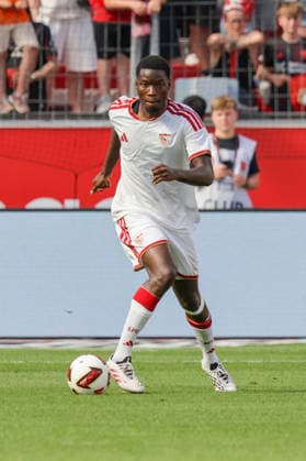 08.08.2026, xgrfx, Fussball Testspiel, Bayer Leverkusen - FC Sevilla v.l. Lucien Agoume (FC Sevilla) (DFL DFB REGULATIONS PROHIBIT ANY USE OF PHOTOGRAPHS as IMAGE SEQUENCES and or QUASI-VIDEO) Leverkuseb *** August 8, 2026, xgrfx, Soccer Friendly Match, Bayer Leverkusen vs. FC Sevilla, Lucien Agoume, FC Sevilla, DFL, DFB. REGULATIONS PROHIBIT ANY USE OF PHOTOGRAPHS AS IMAGE SEQUENCES AND OR QUASI-VIDEO. Leverkuseb