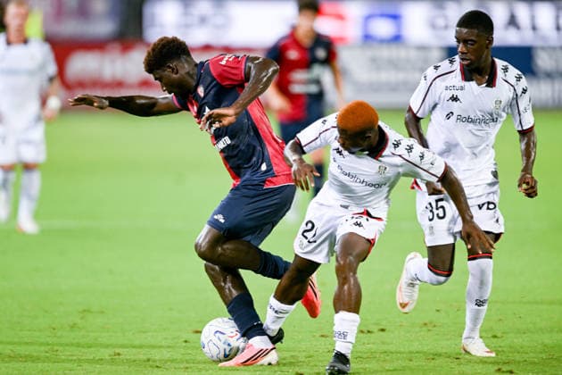 Cagliari s Michel Ndary Adopo in action during the Serie A soccer match between Cagliari Calcio and Nice at the Unipol Domus in Cagliari, Sardinia - Saturday 8th august 2026. - Soccer  Copyright: x Â®xGianlucaxZuddas LaPressex