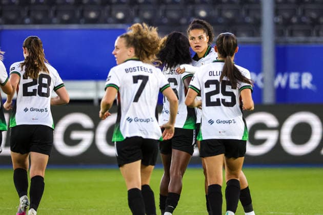 260808 UWCL OH Leuven vs Fenerbahce OH Leuven players celebrating the goal of Jada Conijnenberg (9) of OH Leuven (1-1) during a female soccer game between OH Leuven (BEL) and Fenerbahce (TUR) Final of second qualifying round of UEFA Champions League Mini Tournament 5, on Saturday 8 August 2026 in LEUVEN , BELGIUM . PHOTO SPORTPIX Sevil Oktem LEUVEN DEN DREEF BELGIUM  Copyright: xSportpix.bex xSevilxOktemxSevilxOktemx