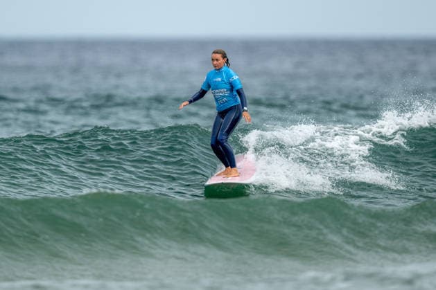 Surfing, Boardmasters 2026, World Surf League Canelle Lebreton (France) during the LQS1000 Longboard Pro Finals at the Boardmasters 2026 surfing championships at Fistral Beach, Newquay, UK on 8 August 2026. Newquay Fistral Beach Hampshire UK Editorial use only , Copyright: xStevexBaileyx PSI-24643-0452