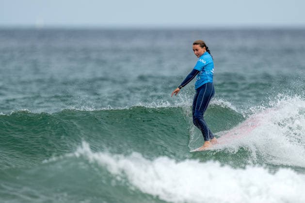 Surfing, Boardmasters 2026, World Surf League Canelle Lebreton (France) during the LQS1000 Longboard Pro Finals at the Boardmasters 2026 surfing championships at Fistral Beach, Newquay, UK on 8 August 2026. Newquay Fistral Beach Hampshire UK Editorial use only , Copyright: xStevexBaileyx PSI-24643-0460