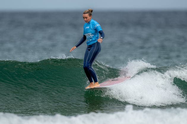 Surfing, Boardmasters 2026, World Surf League Canelle Lebreton (France) during the LQS1000 Longboard Pro Finals at the Boardmasters 2026 surfing championships at Fistral Beach, Newquay, UK on 8 August 2026. Newquay Fistral Beach Hampshire UK Editorial use only , Copyright: xStevexBaileyx PSI-24643-0465