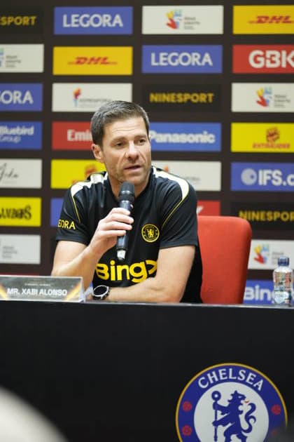 Chelsea FC v AC Milan - Pre-Season Friendly Xabi Alonso, head coach of Chelsea, speaks to the media during a post-match press conference, PK, Pressekonferenz following Chelsea s 3-0 victory over AC Milan in the Indonesia Super Cup 2026 at Gelora Bung Karno Stadium in Jakarta, Indonesia, on August 8, 2026. Jakarta Indonesia  Copyright: xAndrixMunazirx originalFilename:munazir-notitle260808_nptBW.jpg