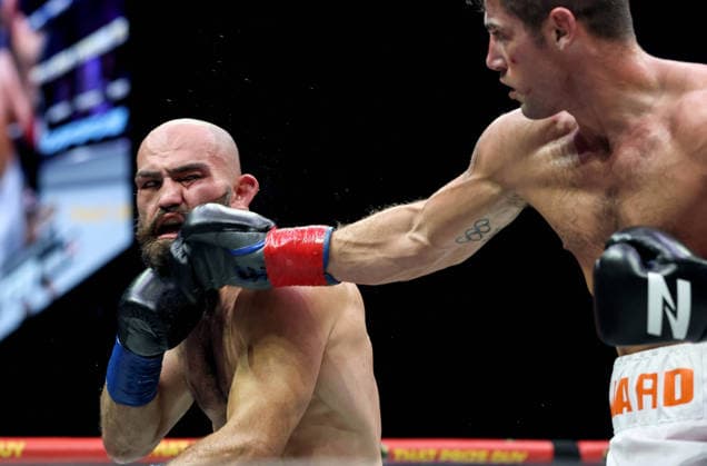 Zuffa Boxing 10, 3Arena, Dublin 8 8 2026 Joe Ward lands a punch on Artjom Kasparian Joe Ward lands a punch on Artjom Kasparian 8 8 2026  Copyright: xx NE1L8061
