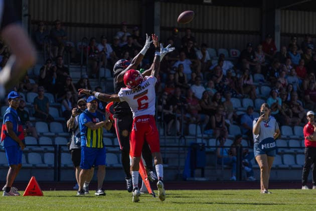 Devin Hembry Düsseldorf Panther vs Potsdam Royals Devin Hembry Defense Back 6 Düsseldorf Panther vs Potsdam Royals im Panther Stadion in Düsseldorf (Deutschland, Nordrhein Westfalen). American Football, 09. Spieltag der Effect Energy GFL Saison 2026. Endstand: 00:49 *** Devin Hembry, Düsseldorf Panthers vs. Potsdam Royals; Devin Hembry, defensive back, No. 6; Düsseldorf Panthers vs. Potsdam Royals at Panther Stadium in Düsseldorf, Germany, North Rhine-Westphalia; American football; Week 9 of the 2026 Effect Energy GFL season; Final score: 0–49