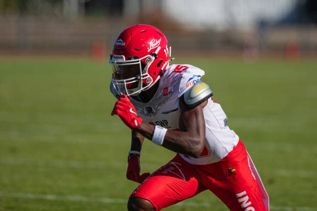 Keyshawn Smith Düsseldorf Panther vs Potsdam Royals Keyshawn Smith Wide Receiver 15 Düsseldorf Panther vs Potsdam Royals im Panther Stadion in Düsseldorf (Deutschland, Nordrhein Westfalen). American Football, 09. Spieltag der Effect Energy GFL Saison 2026. Endstand: 00:49 *** Keyshawn Smith Düsseldorf Panthers vs. Potsdam Royals Keyshawn Smith, wide receiver 15 Düsseldorf Panthers vs. Potsdam Royals at Panther Stadium in Düsseldorf, Germany, North Rhine-Westphalia American football, Week 9 of the 2026 Effect Energy GFL season. Final score: 0–49