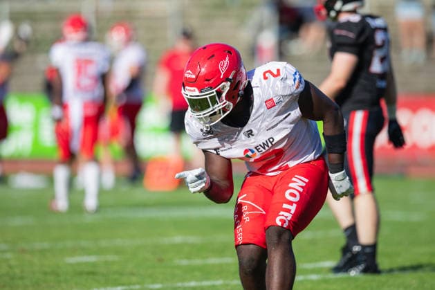 Chrisman Kyei Düsseldorf Panther vs Potsdam Royals Chrisman Kyei Running Back 2 Düsseldorf Panther vs Potsdam Royals im Panther Stadion in Düsseldorf (Deutschland, Nordrhein Westfalen). American Football, 09. Spieltag der Effect Energy GFL Saison 2026. Endstand: 00:49 *** Chrisman Kyei Düsseldorf Panthers vs. Potsdam Royals Chrisman Kyei, running back, No. 2 Düsseldorf Panthers vs. Potsdam Royals at Panther Stadium in Düsseldorf, Germany, North Rhine-Westphalia American football, Week 9 of the 2026 Effect Energy GFL season. Final score: 0–49