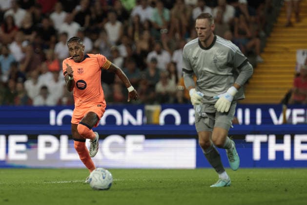 SOCCER - Friendly Match - Friuli Venezia Giulia Cup Photo by IPA ABACAPRESS.COM87330569 - Barcelona s Raphinha in action against Nottingham Forest s Mats Sels during the FVG Cup match between Udinese Calcio and Nottingham Forest Football Club at the Bluenergy Stadium in Udine, Italy, on August 8, 2026. Udine Italy  Copyright: xIPAxSport ABACAx