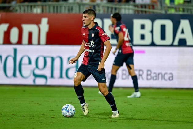 Cagliari s Matteo Prati in action during the Serie A soccer match between Cagliari Calcio and Nice at the Unipol Domus in Cagliari, Sardinia - Saturday 8th august 2026. - Soccer  Copyright: x Â®xGianlucaxZuddas LaPressex