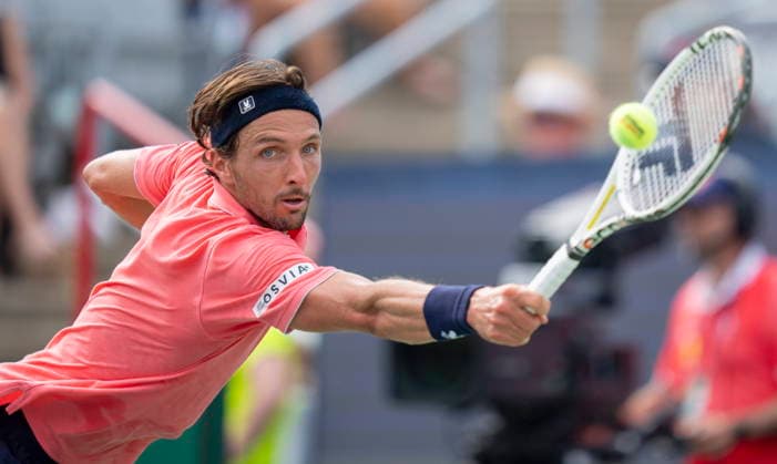 August 8, 2026, Montreal, Pq, Canada: Arthur Rinderknech of France hits a return to Brandon Nakashima of the United States during Round of 16 tennis action at the National Bank Open in Montreal on Saturday, Aug. 8, 2026. Canada News - August 8, 2026  - ZUMAc35_ 20260808_zaf_c35_061 Copyright: xChristinnexMuschix