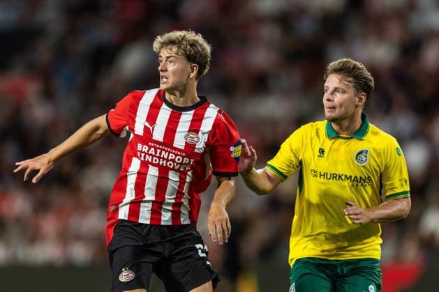 EINDHOVEN - (lr) Sven Mijnans of PSV Eindhoven and Syb van Ottele of Fortuna Sittard during the Dutch Eredivisie match between PSV and Fortuna Sittard at the Philips Stadium on August 8, 2026 in Eindhoven, the Netherlands. SONNY LENSEN ANP Eredivisie 2026 27 xVIxANPxSportx xxANPxIVx 565113286 originalFilename: 565113286.jpg