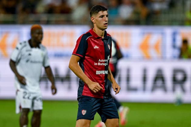 Cagliari s Matteo Prati in action during the Serie A soccer match between Cagliari Calcio and Nice at the Unipol Domus in Cagliari, Sardinia - Saturday 8th august 2026. - Soccer  Copyright: x Â®xGianlucaxZuddas LaPressex