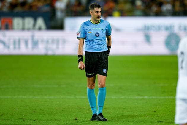 Referee Alessandro Silvestri during the Serie A soccer match between Cagliari Calcio and Nice at the Unipol Domus in Cagliari, Sardinia - Saturday 8th august 2026. - Soccer  Copyright: x Â®xGianlucaxZuddas LaPressex