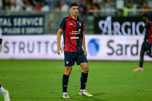Cagliari s Matteo Prati in action during the Serie A soccer match between Cagliari Calcio and Nice at the Unipol Domus in Cagliari, Sardinia - Saturday 8th august 2026. - Soccer  Copyright: x Â®xGianlucaxZuddas LaPressex