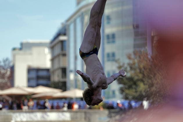 MenÕs High Diving, Lander ROELS from Belgium at the European Aquatics Championships Paris 2026, Paris, August 08, 2026 .  Copyright: xGianxMattiaxD Alberto LaPressex