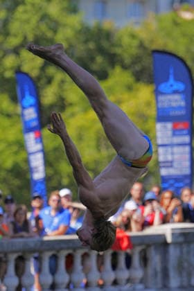 MenÕs High Diving, Davide BARALDI from Italy at the European Aquatics Championships Paris 2026, Paris, August 08, 2026 .  Copyright: xGianxMattiaxD Alberto LaPressex