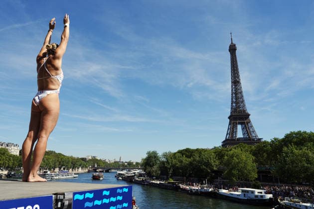 WomenÕs High Diving, Madeleine BAYON from France at the European Aquatics Championships Paris 2026, Paris, August 08, 2026 .  Copyright: xGianxMattiaxD Alberto LaPressex