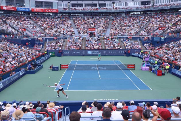 ATP, Tennis Herren Masters 1000 National Bank Open Montreal 2026 - Round of 16 - Day 8 Luciano Darderi of Italy plays a forehand during the Men™s round of 16 match against Nuno Borges of Portugal on day 8 of the ATP Masters 1000 National Bank Open at IGA Stadium. on August 8, 2026, in Montreal, Canada. (Photo by Horacio Zamora Eyepix Group) Copyright: xHoracioxZamorax xEyepixxGroupx HZ_08082026_194938