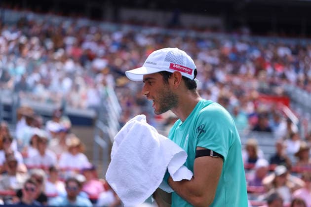 ATP, Tennis Herren Masters 1000 National Bank Open Montreal 2026 - Round of 16 - Day 8 Nuno Borges of Portugal reacts during the Men™s round of 16 match against Luciano Darderi of Italy on day 8 of the ATP Masters 1000 National Bank Open at IGA Stadium. on August 8, 2026, in Montreal, Canada. (Photo by Horacio Zamora Eyepix Group) Copyright: xHoracioxZamorax xEyepixxGroupx HZ_08082026_194968