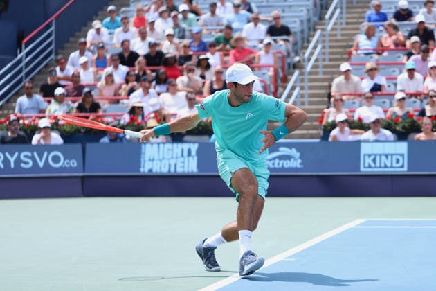 ATP, Tennis Herren Masters 1000 National Bank Open Montreal 2026 - Round of 16 - Day 8 Nuno Borges of Portugal plays a forehand during the Men™s round of 16 match against Luciano Darderi of Italy on day 8 of the ATP Masters 1000 National Bank Open at IGA Stadium. on August 8, 2026, in Montreal, Canada. (Photo by Horacio Zamora Eyepix Group) Copyright: xHoracioxZamorax xEyepixxGroupx HZ_08082026_194969