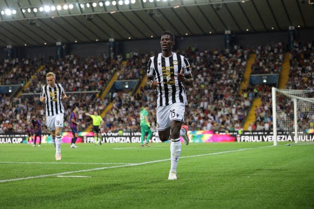 IPA87331741 - UDINESE S VAKOUN BAYO celebrates after scoring a goal during the FVG Cup match between Udinese Calcio and Nottingham Forest Football Club at the Bluenergy Stadium in Udine, Italy, on August 8, 2026.  Copyright: xMattiaxRadoni IPAxSportx xx 87331741