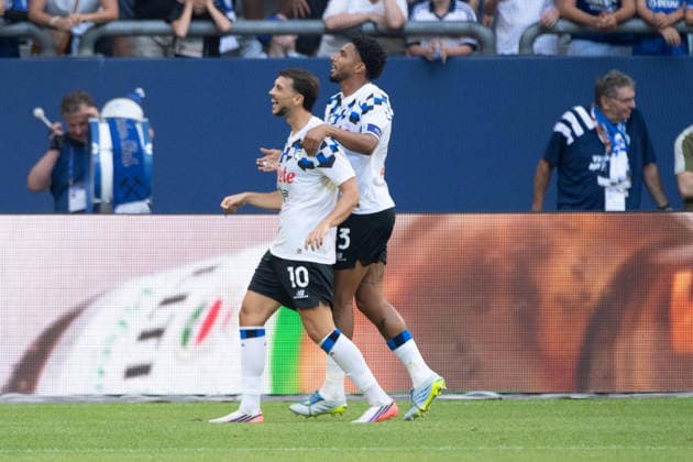 Torjubel Atalanta Bergamo , Lazar SAMARDZIC (AB) nach seinem Tor zum 0-2, Jubel, jubeln, Freude, cheers, Fussball Freundschaftsspiel FC Schalke 04 - Atalanta Bergamo 0-3 am 08.08.2026 in der Veltins-Arena Gelsenkirchen Deutschland. DFL regulations prohibit any use of photographs as image sequences and or quasi-video Â *** Goal celebration by Atalanta Bergamo; Lazar SAMARDZIC AB after scoring the goal to make it 0–2, Celebration, cheering, joy, cheers, soccer friendly match between FC Schalke 04 and Atalanta Bergamo (0–3) on August 8, 2026, at the Veltins Arena in Gelsenkirchen, Germany. DFL regulations prohibit any use of photographs as image sequences and or quasi-video.
