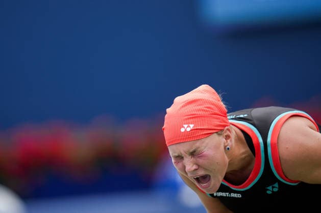 Sport Bilder des Tages #2 National Bank Open 2026 - Day 8 TORONTO, CANADA - AUGUST 8 : Diana Shnaider reacts after scoring a point against Jessica Pegula of the United States in the round of 16 during the WTA, Tennis Damen 1000 National Bank Open in Toronto, Ontario, Canada on August 8, 2026. Mert Alper Dervis Anadolu Ontario Canada. Editorial use only. Please get in touch for any other usage.  Copyright: x2026xAnadoluxMertxAlperxDervisx