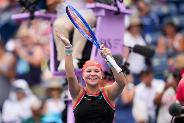 National Bank Open 2026 - Day 8 TORONTO, CANADA - AUGUST 8 : Diana Shnaider celebrates after defeating Jessica Pegula of the United States in the round of 16 during the WTA, Tennis Damen 1000 National Bank Open in Toronto, Ontario, Canada on August 8, 2026. Mert Alper Dervis Anadolu Ontario Canada. Editorial use only. Please get in touch for any other usage.  Copyright: x2026xAnadoluxMertxAlperxDervisx
