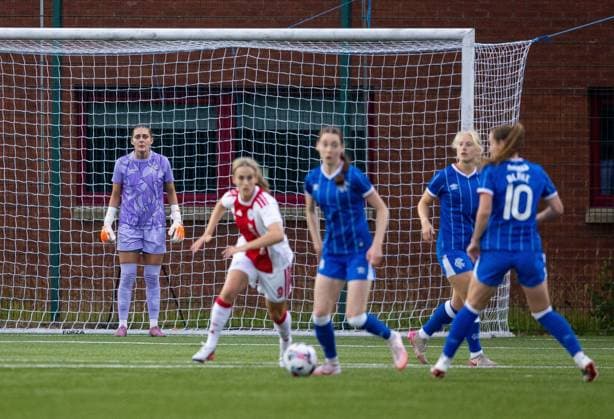 during UEFA Women s Champions League Qualifying Round Two Final match at Petershill Park, Glasgow. Ajax v Rangers Women - UEFA Women s Champions League Qualifying Round Two Final - Petershill Park, Glasgow, Lanarkshire, Scotland, UK - 08 Aug 2026Glasgow Petershill Park Lanarkshire, Scotland United Kingdom EDITORIAL USE ONLY  Copyright: xRangersxFC Shutterstockx 17057281aw