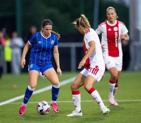 during UEFA Women s Champions League Qualifying Round Two Final match at Petershill Park, Glasgow. Ajax v Rangers Women - UEFA Women s Champions League Qualifying Round Two Final - Petershill Park, Glasgow, Lanarkshire, Scotland, UK - 08 Aug 2026Glasgow Petershill Park Lanarkshire, Scotland United Kingdom EDITORIAL USE ONLY  Copyright: xRangersxFC Shutterstockx 17057281az