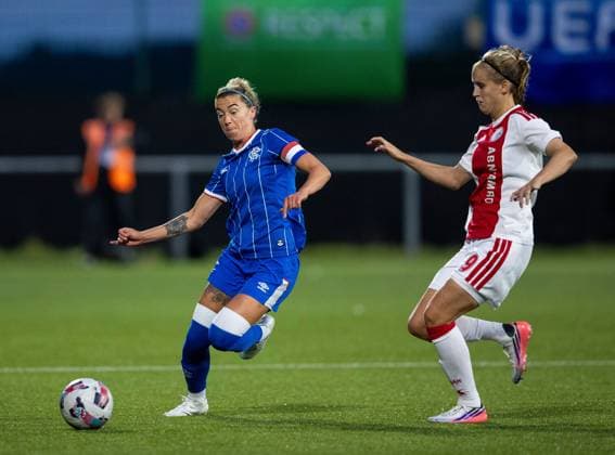during UEFA Women s Champions League Qualifying Round Two Final match at Petershill Park, Glasgow. Ajax v Rangers Women - UEFA Women s Champions League Qualifying Round Two Final - Petershill Park, Glasgow, Lanarkshire, Scotland, UK - 08 Aug 2026Glasgow Petershill Park Lanarkshire, Scotland United Kingdom EDITORIAL USE ONLY  Copyright: xRangersxFC Shutterstockx 17057281bc