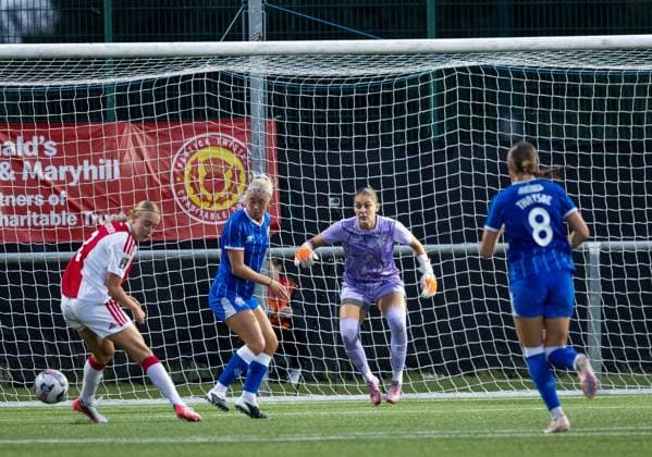 during UEFA Women s Champions League Qualifying Round Two Final match at Petershill Park, Glasgow. Ajax v Rangers Women - UEFA Women s Champions League Qualifying Round Two Final - Petershill Park, Glasgow, Lanarkshire, Scotland, UK - 08 Aug 2026Glasgow Petershill Park Lanarkshire, Scotland United Kingdom EDITORIAL USE ONLY  Copyright: xRangersxFC Shutterstockx 17057281ay