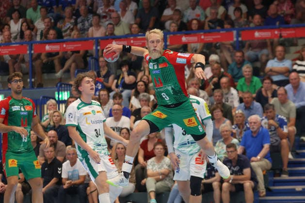 08.08.2026, xtgx, Handball Turnier, SC Magdeburg - SC DHfK Leipzig emspor, v.l. Matthias Musche (Magdeburg, 6) wirft Tor, Torschuetze, erzielt Tor, Treffer, scores the goal Lößnitz *** August 8, 2026, xtgx, Handball Tournament, SC Magdeburg vs. SC DHfK Leipzig emspor, from left: Matthias Musche (Magdeburg), 6 takes a shot, goal scorer, scores a goal, Lößnitz