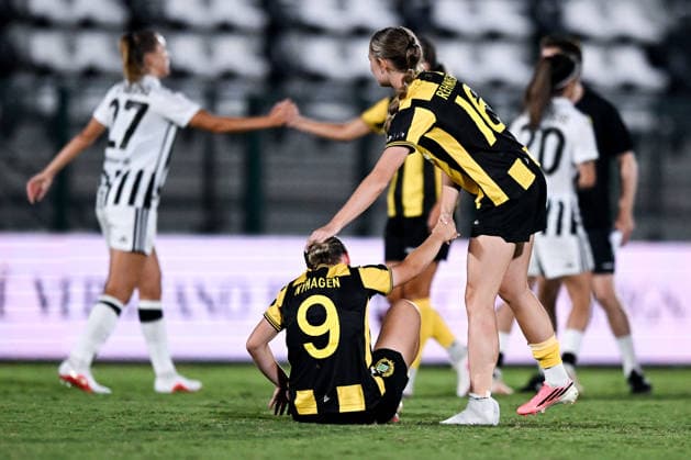 260808 Mari Nyhagen and Svea Rehnberg of Hammarby looks dejected after the Women s Champions League qualifying match between Juventus and Hammarby on August 8, 2026 in Turin. Photo: Daniele Buffa BILDBYRAN COP 18 XY0123 fotboll football soccer fotball uefa womens champions league juventus hammarby dam bbeng depp *** August 8, 2008: Mari Nyhagen and Svea Rehnberg of Hammarby look dejected after the Women’s Champions League qualifying match between Juventus and Hammarby on August 8, 2026 in Turin. Photo by Daniele Buffa, BILDBYRAN COP 18 XY0123 soccer football UEFA Women’s Champions League Juventus Hammarby women’s team BBENG depp  Copyright: DANIELExBUFFA BB260808BB690