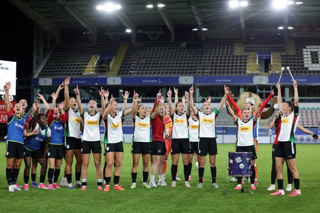 260808 UWCL OH Leuven vs Fenerbahce OH Leuven players celebrating their win after a female soccer game between OH Leuven (BEL) and Fenerbahce (TUR) Final of second qualifying round of UEFA Champions League Mini Tournament 5, on Saturday 8 August 2026 in LEUVEN , BELGIUM . PHOTO SPORTPIX Sevil Oktem LEUVEN DEN DREEF BELGIUM  Copyright: xSportpix.bex xSevilxOktemxSevilxOktemx