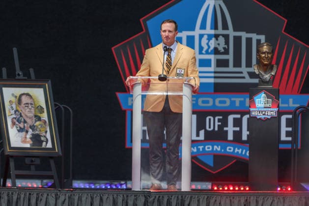 NFL, American Football Herren, USA 2026: NFL Hall Of Fame Enshrinement Ceremony AUG 08 August 8, 2026: Drew Brees gives his Hall of Fame speech during the NFL Hall of Fame Enshrinement Ceremony at the Tom Benson Hall of Fame Stadium in Canton, OH. Jonathan Mailhes CSM (Credit Image: Â Jonathan Mailhes Cal Media) Canton Oh USA EDITORIAL USE ONLY Copyright: xx ZUMA-20260808_zma_c04_257.jpg JonathanxMailhesx csmphotothree509787