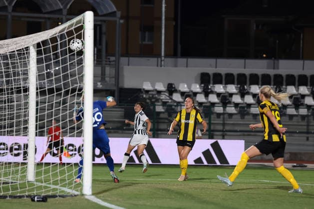 Biella, Italy, 8th August 2026. Remina Chiba of Juventus scores her second goal of the night to give the hosts a 3-1 lead during the Juventus Women vs Hammarby IF UEFA Womens Champions League match at Stadio Vittorio Pozzo, Biella. Picture credit should read: Jonathan Moscrop Sportimage EDITORIAL USE ONLY. No use with unauthorised audio, video, data, fixture lists, club league logos or live services. Online in-match use limited to 120 images, no video emulation. No use in betting, games or single club league player publications. SPI_022_JM_JUVE_HAMMARBY_UWCL SPI-4904-0022