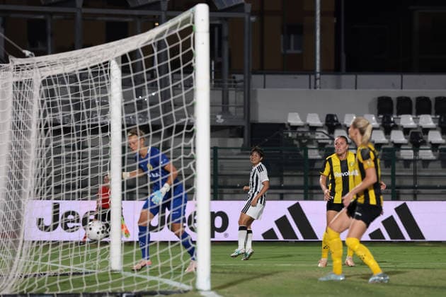Biella, Italy, 8th August 2026. Remina Chiba of Juventus scores her second goal of the night to give the hosts a 3-1 lead during the Juventus Women vs Hammarby IF UEFA Womens Champions League match at Stadio Vittorio Pozzo, Biella. Picture credit should read: Jonathan Moscrop Sportimage EDITORIAL USE ONLY. No use with unauthorised audio, video, data, fixture lists, club league logos or live services. Online in-match use limited to 120 images, no video emulation. No use in betting, games or single club league player publications. SPI_023_JM_JUVE_HAMMARBY_UWCL SPI-4904-0023