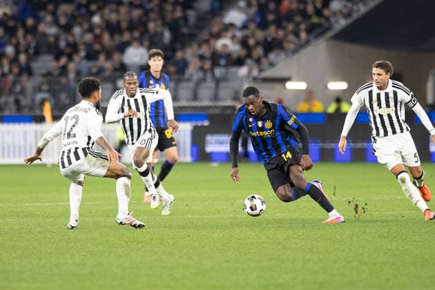 SOCCER JUVENTUS INTER, Inters Ange-Yoan 14 Bonny runs with ball during the soccer exhibition match between Juventus and Inter Milan at Optus Stadium in Perth, Saturday, August, 8, 2026. ( NO ARCHIVING PERTH WESTERN AUSTRALIA AUSTRALIA  Copyright: xINGOxBURKHARDTx 20260809167421394902